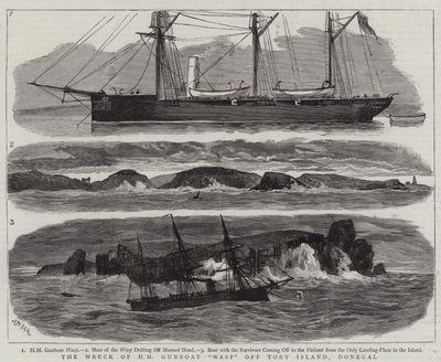 O naufrágio de HM Gunboat Wasp fora da ilha Tory, Donegal de Joseph Nash