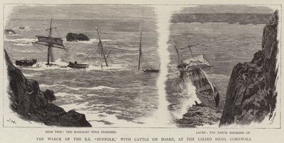 O naufrágio do SS Suffolk, com bovinos a bordo, no Lizard Head, na Cornualha de Joseph Nash
