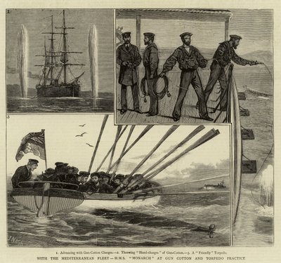 Com a Frota do Mediterrâneo, HMS Monarch na Gun Cotton e Torpedo Practice de Joseph Nash
