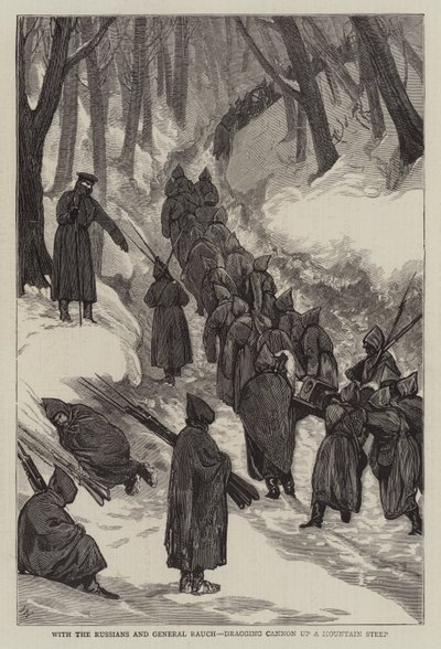 Com os russos e o general Rauch, arrastando Cannon até uma montanha íngreme de Joseph Nash