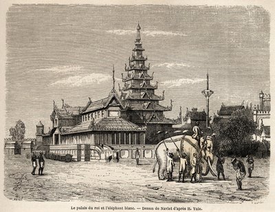O palácio do Rei de Ava, em Amarapoura (actual Birmânia), desenhado por Navlet para ilustrar a viagem ao reino de Ava, em 1855, do Capitão Henri Yule do corpo do génio Bengali. Gravura em "Le tour du monde, nouveau journal des voya de Joseph Navlet
