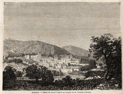 Vista de Bethleem, desenhando Joseph Navlet (1821-1889), para ilustrar a viagem do Sr. Bida à Palestina em 1856. Gravura em "Le tour du monde, nouveau journal des voyages" Paris de Joseph Navlet