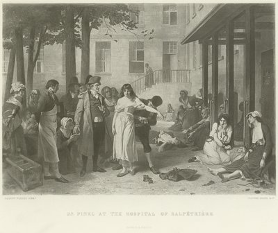 Dr. Pinel no hospital de Salpetriere (gravura) de Joseph Nicolas Robert Fleury