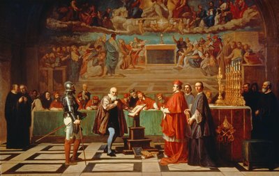 Galileo Galilei (1564-1642) antes dos membros do Santo Ofício no Vaticano em 1633, 1847 de Joseph Nicolas Robert Fleury