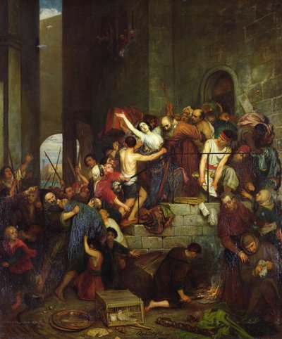 O saque de uma casa na ilha veneziana de Guidecca durante a idade média, 1855, de Joseph Nicolas Robert Fleury
