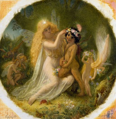 "Titânia, princesa dos deuses das fadas, e o jovem índio que ela fez seu pajem" Ilustração para "Sonho de uma Noite de verão" de William Shakespeare. Pintura de Joseph Noel Paton (1821-1901) Coleção particular de Joseph Noel Paton