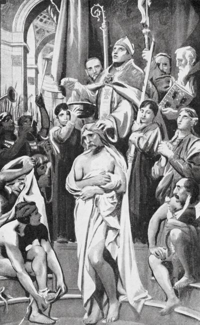 O Batismo de Clóvis (litografia) de Joseph Paul (after) Blanc