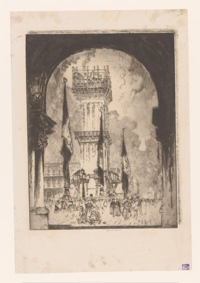 Campanile de Veneza em construção Reconstruindo o Campanário, No. EU de Joseph Pennell (signed by artist)