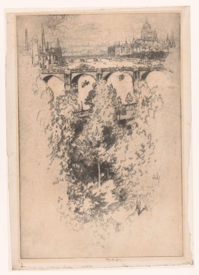 Londres sobre Waterloo Bridge (título sobre o objecto) de Joseph Pennell (signed by artist)