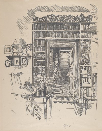 Sala de livros na casa do Dr. Wister de Joseph Pennell