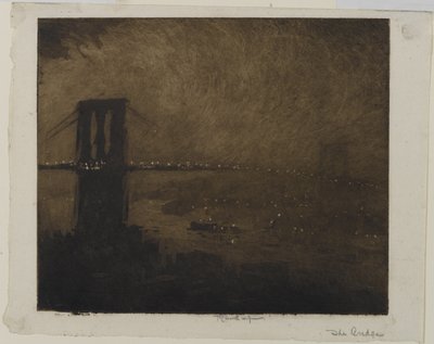 Ponte do Brooklyn à noite, 1922 de Joseph Pennell