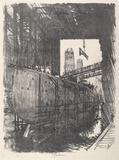 A construção do Batalha Naval, 1917. de Joseph Pennell