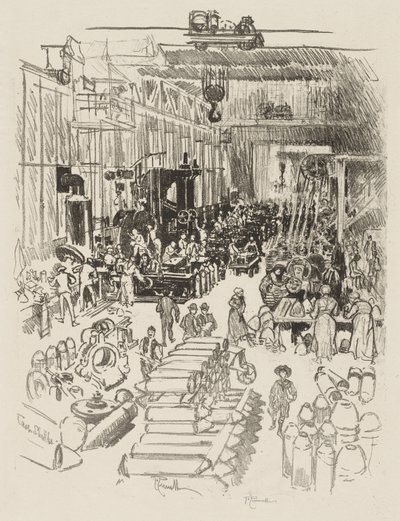 Trabalho de guerra inglês: acabamento de projéteis de Joseph Pennell