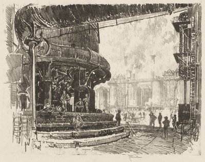 Inglês Trabalho de Guerra: Fabricação de ferro-gusa, a base dos altos-fornos de Joseph Pennell