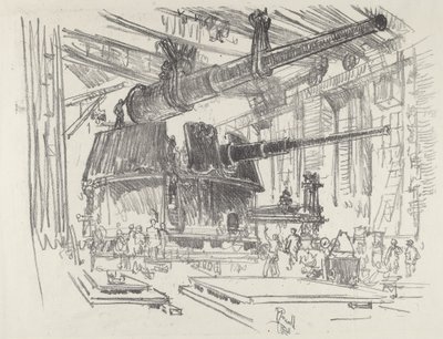 Montagem de armas em torres, 1916. de Joseph Pennell