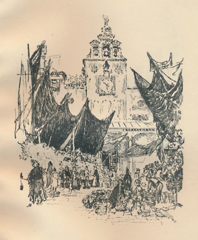Mercado das Flores, Veneza, final do século XIX-início do século XX, 1925. de Joseph Pennell