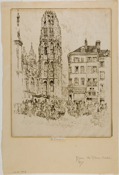 Mercado de flores e torre de manteiga, Rouen de Joseph Pennell