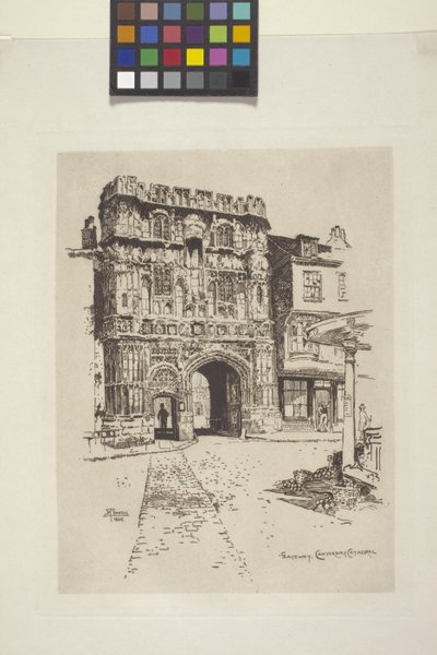 Gateway, Catedral de Canterbury (gravura em papel de india, chine collé) de Joseph Pennell
