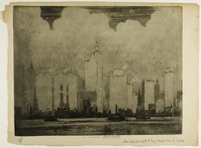 N.Y. de 23rd St. Ferry-Na bruma de uma manhã de Joseph Pennell