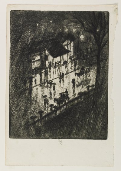 Noite chuvosa, Charing Cross Shops, 1903 de Joseph Pennell