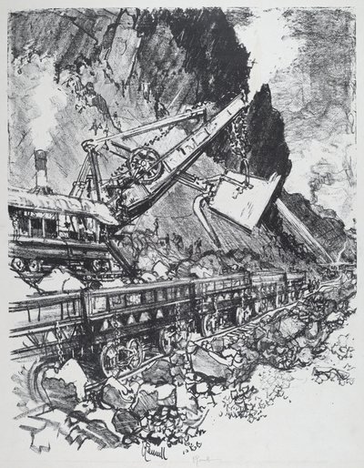 Pá a vapor no corte em Bas Obispo, 1912. de Joseph Pennell