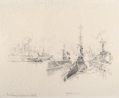 Submarinos no Porto, 1917. de Joseph Pennell