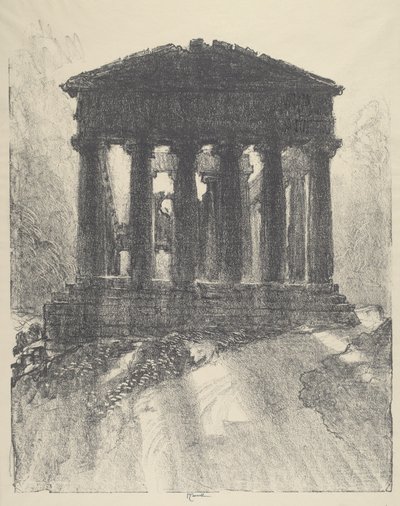 Sunrise Behind Temple of Concord, Girgenti, 1913. de Joseph Pennell