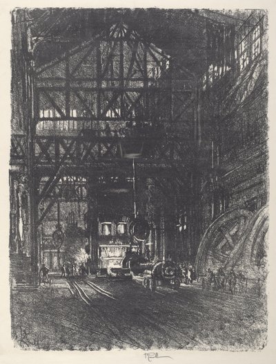 A prensa de placas de armadura, 1917. de Joseph Pennell