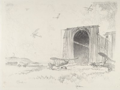 O Balloon-Shed, 1916. de Joseph Pennell