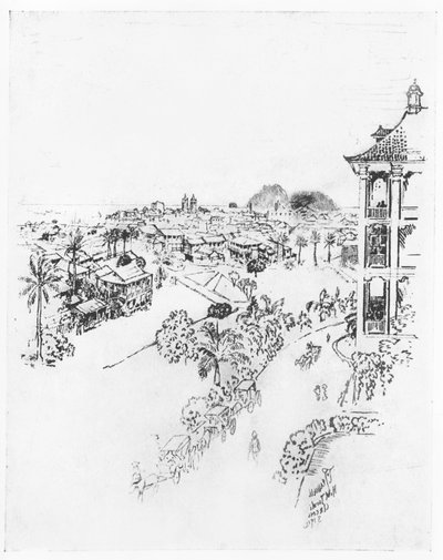 A Cidade do Panamá a partir do Hotel Tivoli, Ancon, de &39;O Canal do Panamá&39; por Joseph Pennell, 1912 (carvão sobre papel) de Joseph Pennell