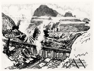 O corte em Paraiso, placa XVI do canal do Panamá por Joseph Pennell, 1912 (carvão vegetal no papel) de Joseph Pennell
