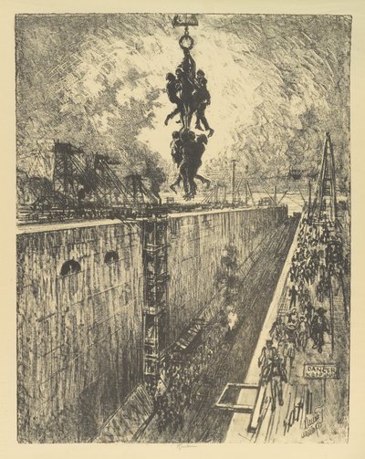 O fim do dia, Gatun Lock, 1912 de Joseph Pennell