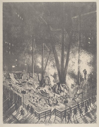 As fundações, construindo um arranha-céu, 1910. de Joseph Pennell