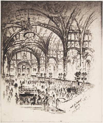 O Hall of Iron, Estação da Pensilvânia, Nova York, 1919 de Joseph Pennell