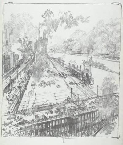 O dique de Eads Bridge, St. Louis de Joseph Pennell