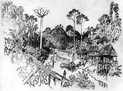 A aldeia indígena, placa IX do Canal do Panamá por Joseph Pennell, 1912 (carvão sobre papel) de Joseph Pennell