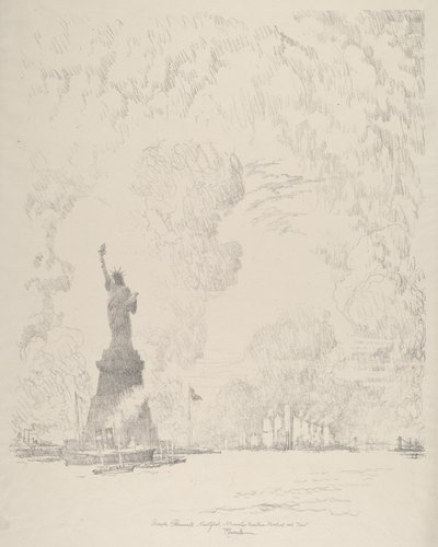 A Estátua, Baía de Nova York de Joseph Pennell