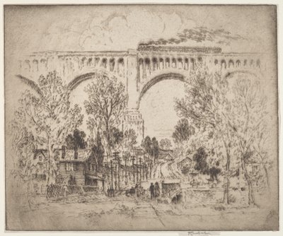 O Viaduto, D., L. & W. em Nicholson, Pa. de Joseph Pennell