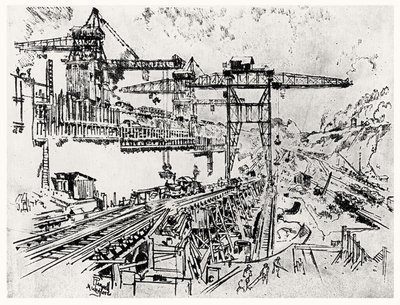 As Muralhas de Miraflores Bloqueio, placa XXIII do Canal do Panamá por Joseph Pennell, 1912 (carvão sobre papel) de Joseph Pennell