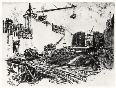 As Paredes de Pedron Miguel, placa XX do Canal do Panamá por Joseph Pennell, 1912 (carvão sobre papel) de Joseph Pennell