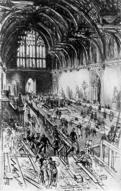 Os Trabalhadores em Posse, Westminster Hall, Londres, 1910. de Joseph Pennell