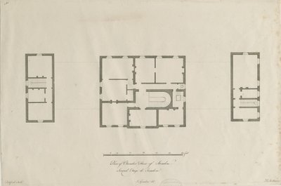 Sandon Hall - Planta do piso da Câmara: gravura, nd [1769-1771] (impressão) de Joseph Pickford