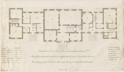 Sandon Hall - planta do andar principal: gravura, nd [1769-1771] (impressão) de Joseph Pickford