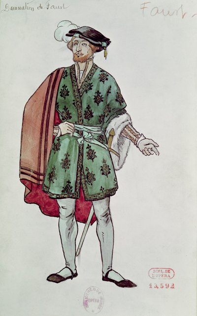 Figurino para Fausto de "La Damnation de Faust" (1846) de Hector Berlioz (1803-69) 1906-08 (aguarela sobre papel) de Joseph Porphyre Pinchon