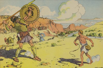 David e Golias (litografia a cores) de Joseph Porphyre Pinchon