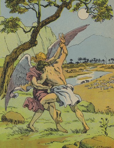 Jacob em luta com o anjo (litografia a cores) de Joseph Porphyre Pinchon