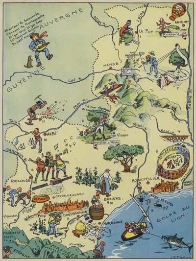 Languedoc-Roussillon-Comte de Foix (litografia a cores) de Joseph Porphyre Pinchon