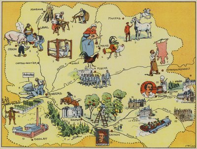 Maine-Anjou-Touraine (litografia a cores) de Joseph Porphyre Pinchon