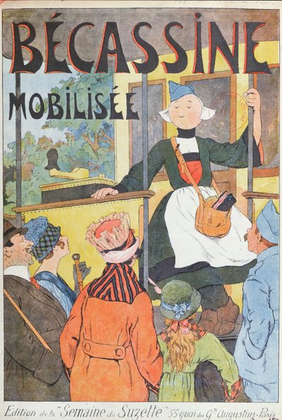 A partida de Becassine, capa de "Becassine Mobilisee", de "la Semaine de la Suzette", c.1914 (litografia a cores) de Joseph Porphyre Pinchon