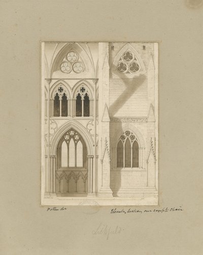 Interior da Catedral de Lichfield - Nave: desenho em sépia de Joseph Potter